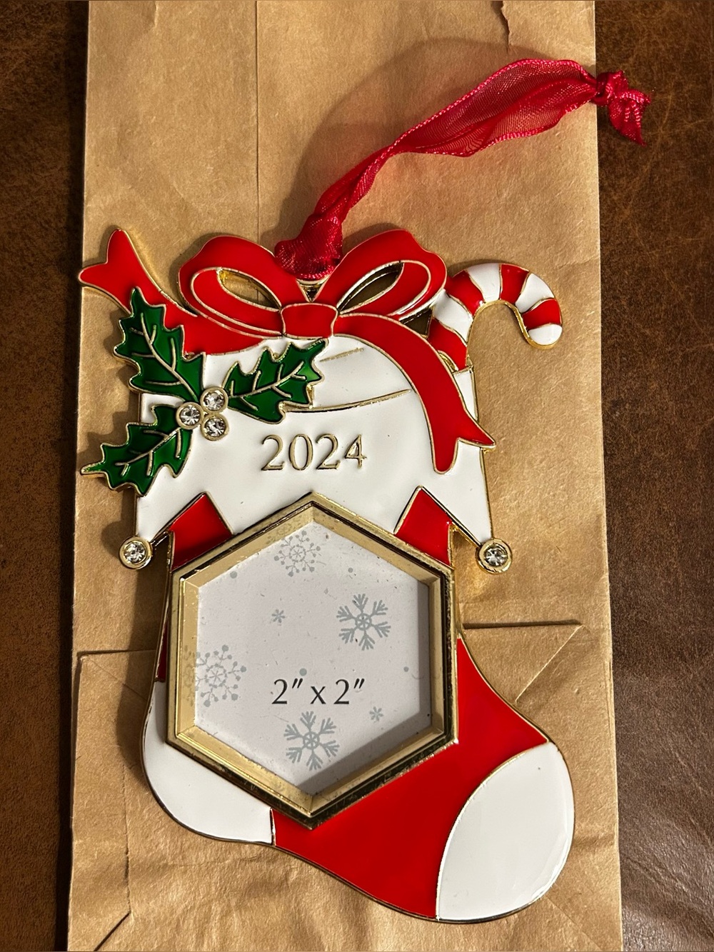 2024 Christmas Stocking Metal Hanging Photo Frame Ornament, Personalized, 2x2